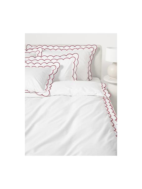 Funda nórdica de percal con dobladillo y overlock Atina, Blanco, rojo, Cama 90 cm (155 x 220 cm)
