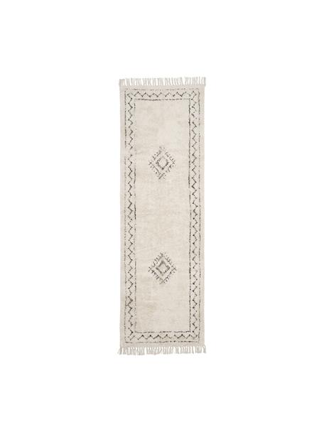 Ručne tkaný bavlnený boho behúň so strapcami Fionn, 100 %  bavlna, Béžová, čierna, Š 80 x D 250 cm