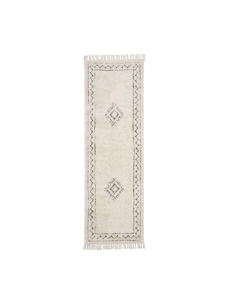 Ręcznie tkany chodnik z bawełny z frędzlami Fionn, 100% bawełna, Beżowy, czarny, S 80 x D 250 cm