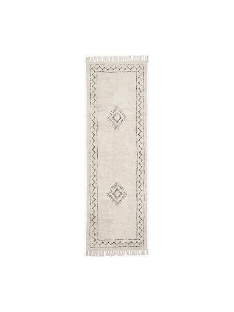 Ručne tkaný bavlnený behúň so strapcami Fionn, 100 %  bavlna, Svetlobéžová, čierna, Š 80 x D 250 cm
