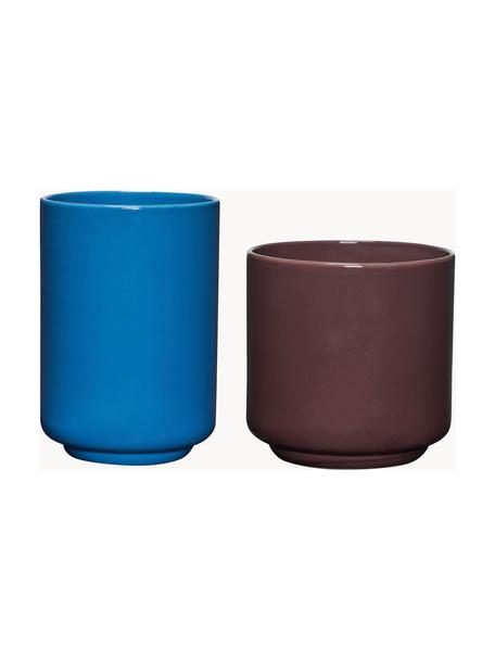 Set di 2 contenitori multifunzionali fatti a mano Deux Pots, Polvere di pietra, Blu, rosso vino, Set in varie misure