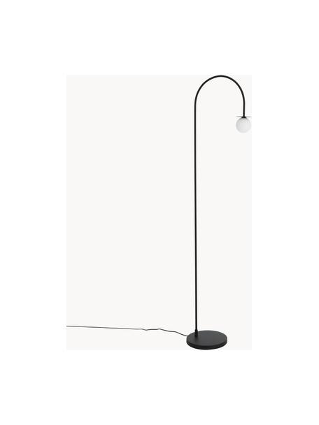 Lámpara de pie grande Milo, Pantalla: vidrio opalino, Estructura: metal con pintura en polv, Cable: cubierto en tela, Negro, Al 180 cm