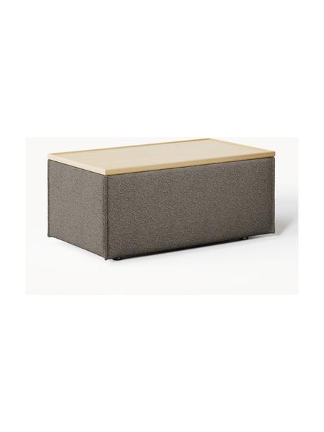 Sofa-Hocker Lennon aus Bouclé mit Stauraum, Bezug: Bouclé (80 % Polyester, 2, Tablett: Eichenholz, Spannplatte m, Gestell: Spanplatte, mitteldichte , Bouclé Greige, helles Eichenholz, B 88 x T 50 cm