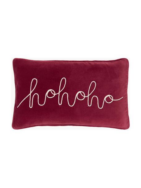 Funda de cojín de terciopelo bordada Hohoho, Terciopelo (100% algodón), Rojo, An 30 x L 50 cm