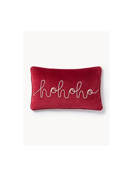 Housse de coussin rectangulaire en velours brodé Hohoho, Velours (100 % coton), Rouge, larg. 30 x long. 50 cm