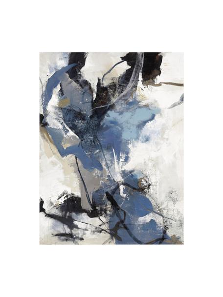 Toile peinte à la main Blue vibes, Bleu, noir, tons blancs, gris, brun, larg. 90 x haut. 118 cm