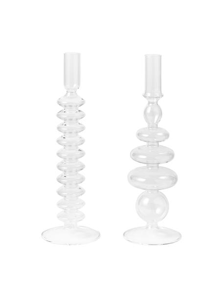 Kerzenhalter Clea in Transparent, 2er-Set, Glas, Transparent, Set mit verschiedenen Größen