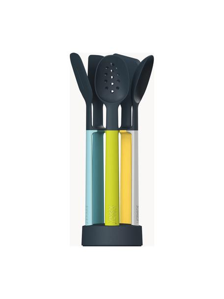 Keukengereiset Elevate met standaard, set van 6, Keukengerei: kunststof, Handvatten: silicone, Blauwtinten, wit, citroengeel, lichtgroen, Set met verschillende formaten
