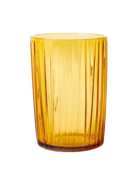 Verre à eau jaune relief rainuré Kusintha, 4 pièces, Verre, Jaune, transparent, Ø 7 x haut. 10 cm