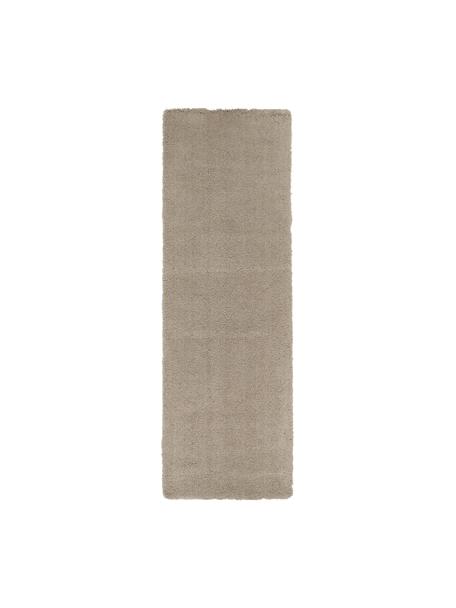 Pluizige hoogpolige loper Leighton in beige, Bovenzijde: 100% polyester (microveze, Onderzijde: 70% polyester, 30% katoen, Beige-bruin, 80 x 250 cm
