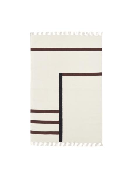 Ręcznie tkany dywan kilim Wyoming, 100% bawełna organiczna z certyfikatem GOTS, Kremowobiały, brązowy, czarny, S 80 x D 150 cm (Rozmiar XS)