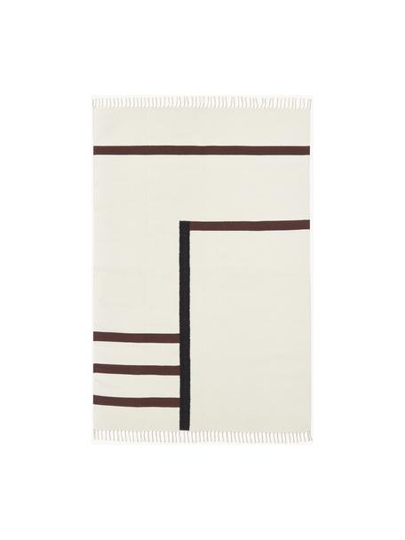 Ručne tkaný kelim koberec Wyoming, 100 % organická bavlna, certifikát GOTS, Krémovobiela, hnedá, čierna, Š 80 x D 150 cm (veľkosť XS)