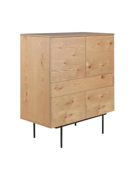 Vysoká skříňka se zásuvkou a dvířky z dubové dýhy Allure, Světle hnědá, černá, Š 100 cm, V 120 cm