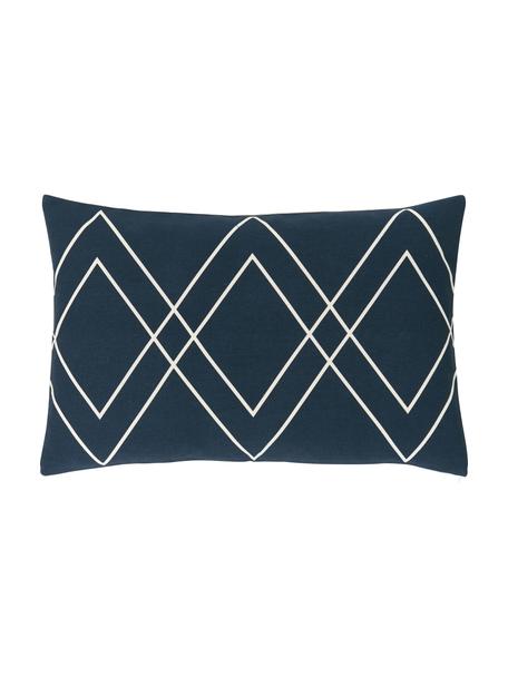 Boho kussenhoes Ausel in crèmewit/marineblauw, 100% katoen, Marineblauw, B 30 x L 50 cm
