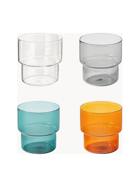 Mondgeblazen waterglazen Gustave, 4 stuks, Borosilicaatglas, Transparant, lichtgrijs, petrol, oranje, Ø 8 x H 9 cm, 300 ml