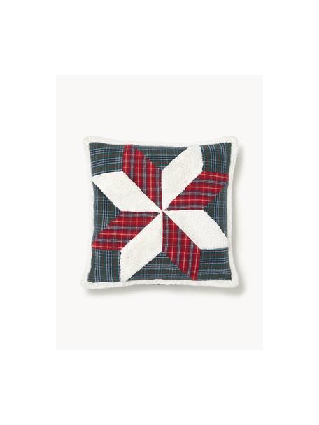 Karierte Kissenhülle Evangeline mit weihnachtlichem Motiv, Bunt, B 45 x L 45 cm