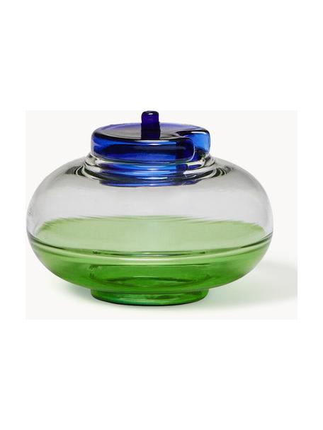 Mondgeblazen suikerpot NoRush, Glas, Donkerblauw, groen, transparant, Ø 10 x H 8 cm