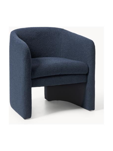 Fauteuil lounge bouclé Mairo, Tissu bouclé bleu foncé, larg. 68 x prof. 62 cm