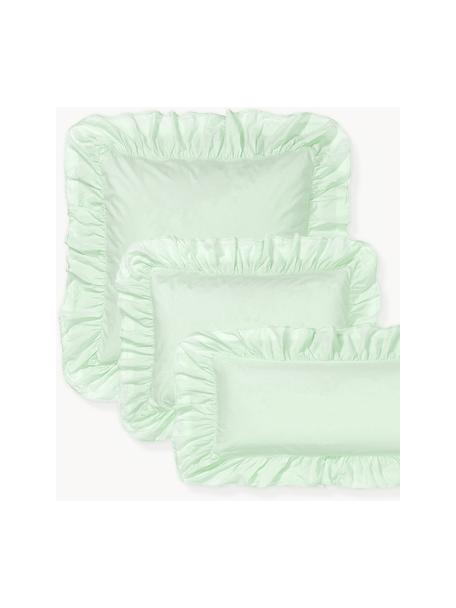 Gewaschener Baumwollperkal-Kopfkissenbezug Louane mit Rüschen, Webart: Perkal Fadendichte 200 TC, Salbeigrün, B 40 x L 80 cm
