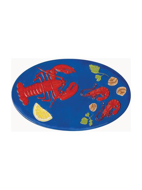 Ručne maľovaný servírovací tanier z dolomitu De La Mer, Dolomit, glazúrovaná, Tmavomodrá, červená, zelená, žltá, Š 33 x H 20 cm