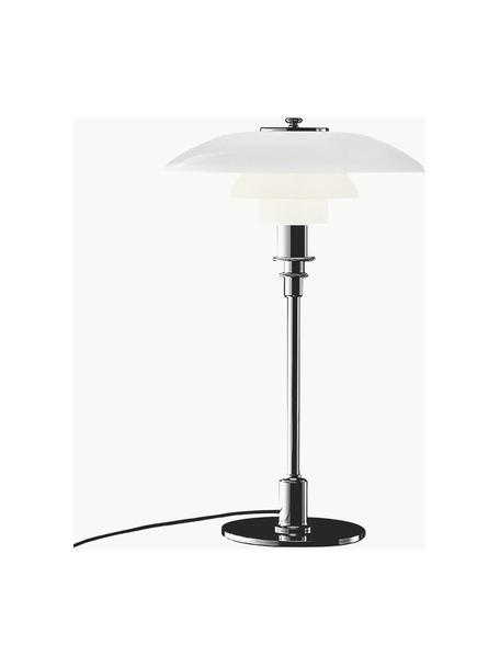 Lampada da tavolo grande in vetro soffiato PH 3/2, Paralume: vetro opalino soffiato a , Struttura: ottone cromato, Argentato, bianco, Larg. 29 x Alt. 47 cm