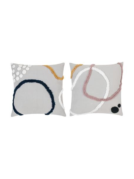 Kissenhüllen Wassily mit abstrakter Verzierung, 2er-Set, 100% Baumwolle, Bunt, Weiss, B 45 x L 45 cm