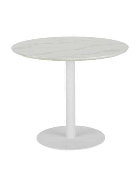 Mesa de comedor redonda Karla, tablero en aspecto mármol, Ø 90 cm, Tablero: fibras de densidad media , Estructura: metal con pintura en polv, Blanco mármol, Ø 90 x Al 75 cm