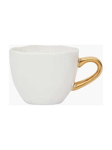 Espresso kopjes Good Morning met goudkleurige handvat, 2 stuks, Keramiek, Wit, Ø 6 x H 5 cm, 95 ml