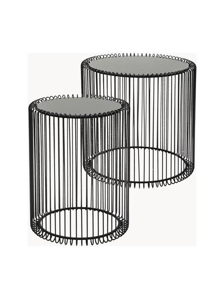 Table d'appoint avec plateau en verre Wire, 2 élém., Noir, Lot de différentes tailles