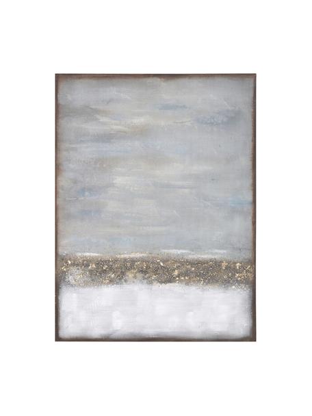 Handbeschilderde canvasdoek Abstract Horizon, Lijst: massief natuurlijk dennen, Beige- en grijstinten, B 90 x H 120 cm