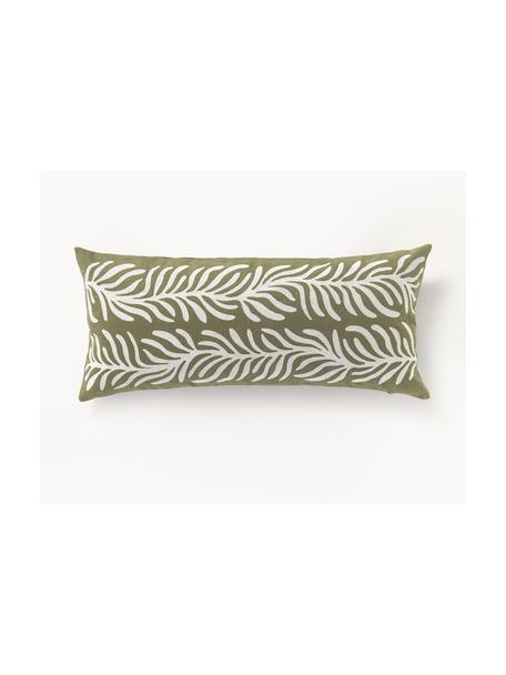 Housse de coussin 30x70 rectangulaire d'extérieur Aryna, 100 % lin, certifié European Flax, Vert olive, beige clair, larg. 30 x long. 70 cm