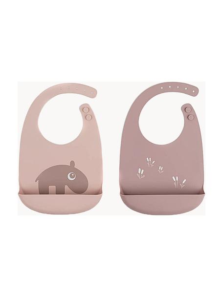 Set de baberos de silicona Ozzo, 2 uds., 100% silicona libre de BPA, Rosa pálido, malva, An 19 x Al 27 cm