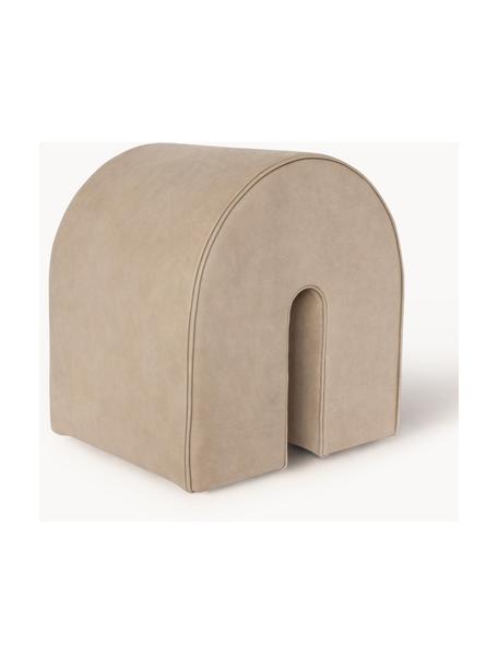 Beklede poef Curved uit nubuckleer, Nubuckleer, Leer beige, B 36 x H 42 cm