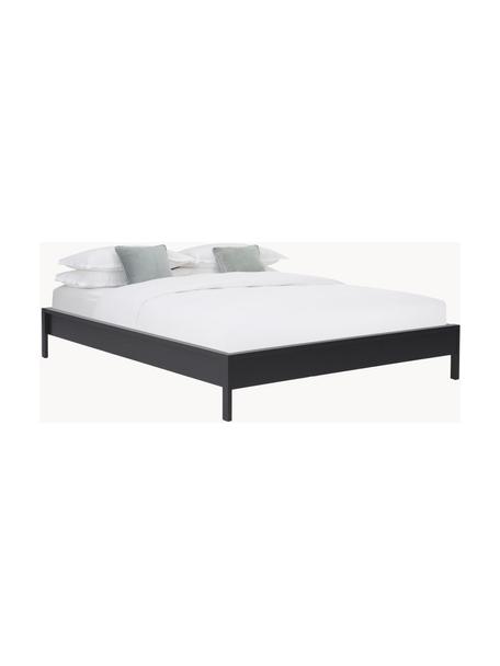 Cama de madera Tammy, Madera chapada en fresno, Madera de fresno pintada en negro, An 140 x L 200 cm