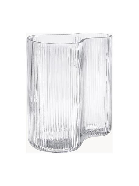 Vaso di design in vetro soffiato con rilievo scanalato Dawn, Vetro, Trasparente, Larg. 19 x Alt. 20 cm