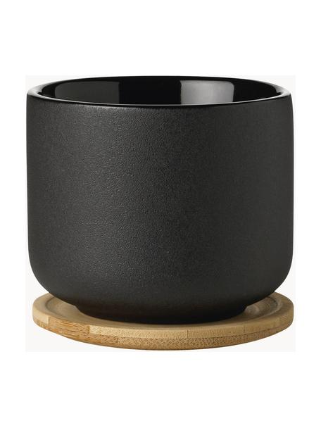 Tazza con coperchio/sottobicchiere Theo, Coperchio: bambù, Nero, Ø 9 x Alt. 9 cm, 200 ml