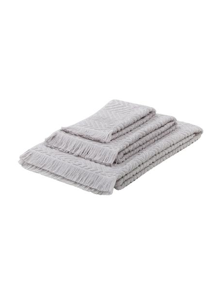Set de toallas texturizadas Jacqui, 3 uds., Gris claro, Set de diferentes tamaños