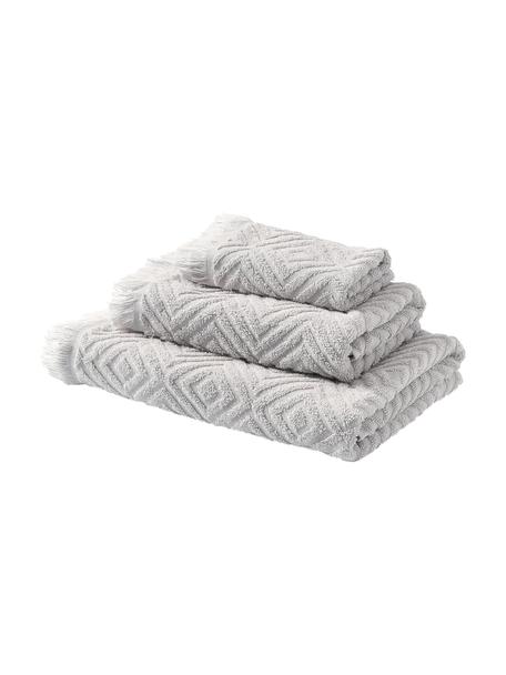 Set 3 asciugamani con motivo alto-basso Jacqui, Grigio chiaro, Set in varie misure