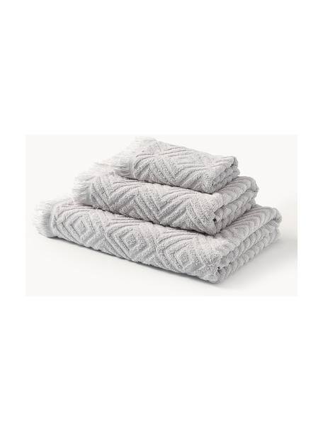 Set 3 asciugamani con motivo a rileivo Jacqui, Grigio chiaro, Set da 3 (asciugamano ospite, asciugamano e telo bagno)
