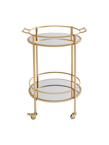 Okrągły wózek barowy z metalu Emilia, Stelaż: stal lakierowana, Odcienie złotego, szkło lustrzane, S 57 x W 78 cm