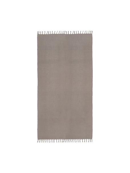 Tapis fin coton gris tissé main Agneta, 100 % coton, Taupe, larg. 120 x long. 180 cm (taille S)