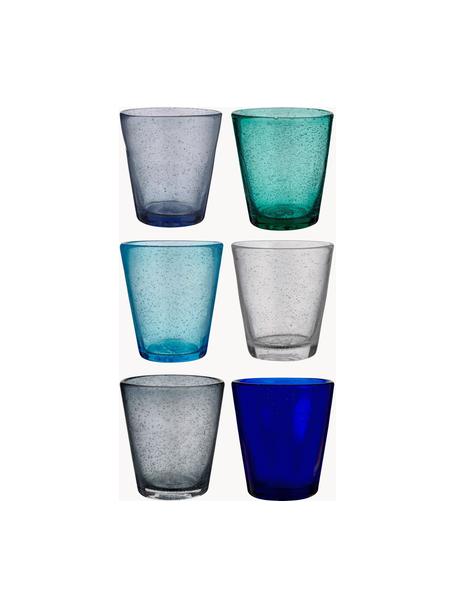 Mundgeblasene Wassergläser Cancun mit Luftbläschen, 6er-Set, Glas, Blau-, Türkis- und Grautöne, transparent, Ø 9 x H 10 cm, 330 ml