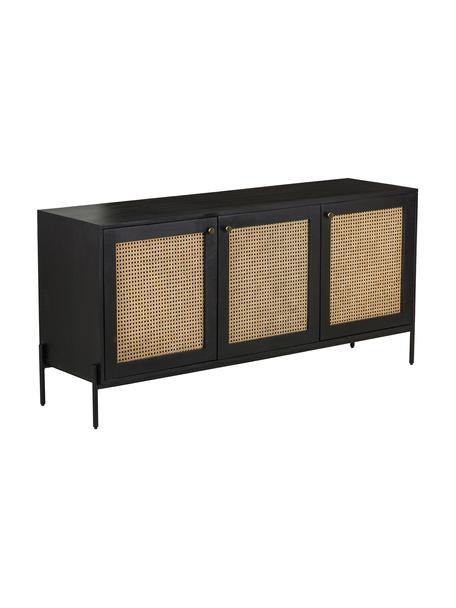 Sideboard Vienna mit Wiener Geflecht, Korpus: Massives Mangoholz, lacki, Mangoholz, Schwarz, B 165 x H 78 cm