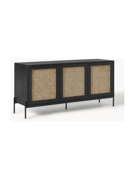 Credenza con intreccio viennese Vienna, Legno di mango, nero, Larg. 165 x Alt. 78 cm