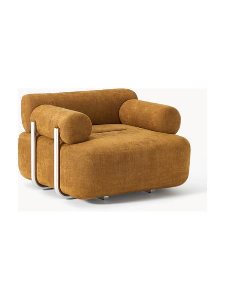 Loungefauteuil Stella, Bekleding: 85% polyester, 15% katoen, Frame: massief sparrenhout, PEFC, Geweven stof oker, B 111 x D 100 cm