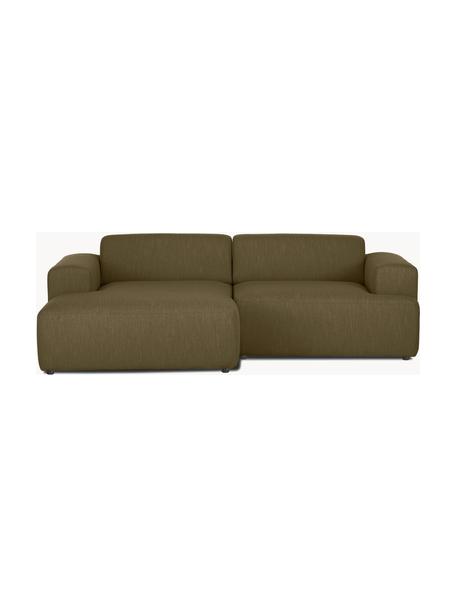 Canapé d'angle 3 places Melva, Tissu vert olive, larg. 239 x prof. 143 cm, méridienne à gauche