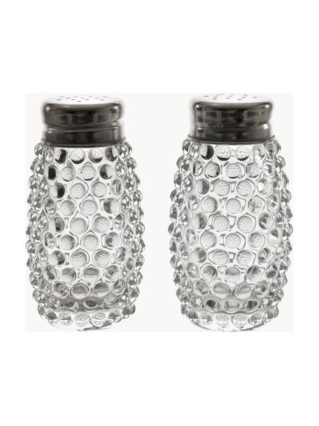 Zout- en peperstrooier Perles, set van 2, Houder: glas, Sluiting: metaal, Transparant, zilverkleurig, Ø 5 x H 9 cm
