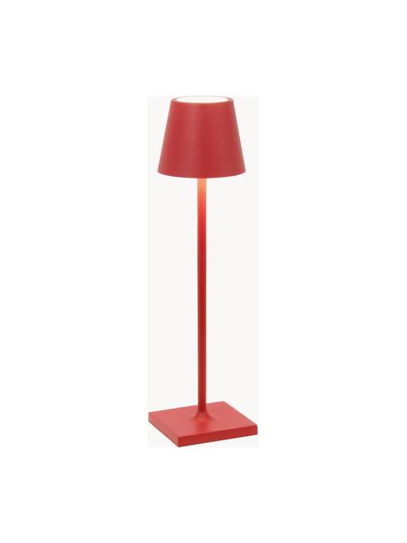 Lampada da tavolo portatile a LED con luce regolabile Poldina, Lampada: alluminio rivestito, Rosso opaco, Ø 7 x Alt. 27 cm