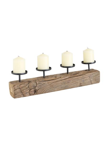 Candelabro Solea, Legno riciclato, metallo, Legno, nero, bianco crema, Larg. 50 x Alt. 13 cm