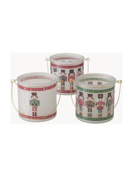 Windlichter-Set Andrew, 3er-Set, Glas, bedruckt, lackiert, Weiß, Bunt, Ø 10 x H 10 cm
